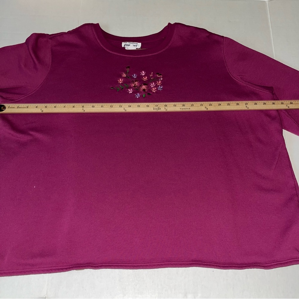 All American Comfort Long Sleeve Embroidered‎ Flowers Berry Sweatshirt 3X - Picture 5 of 11
